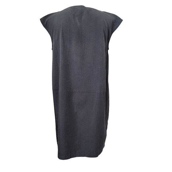 Eileen Fisher Size PM Graphite Gray Front Side Pleat Sleeveless Shift Dress - Picture 4 of 11